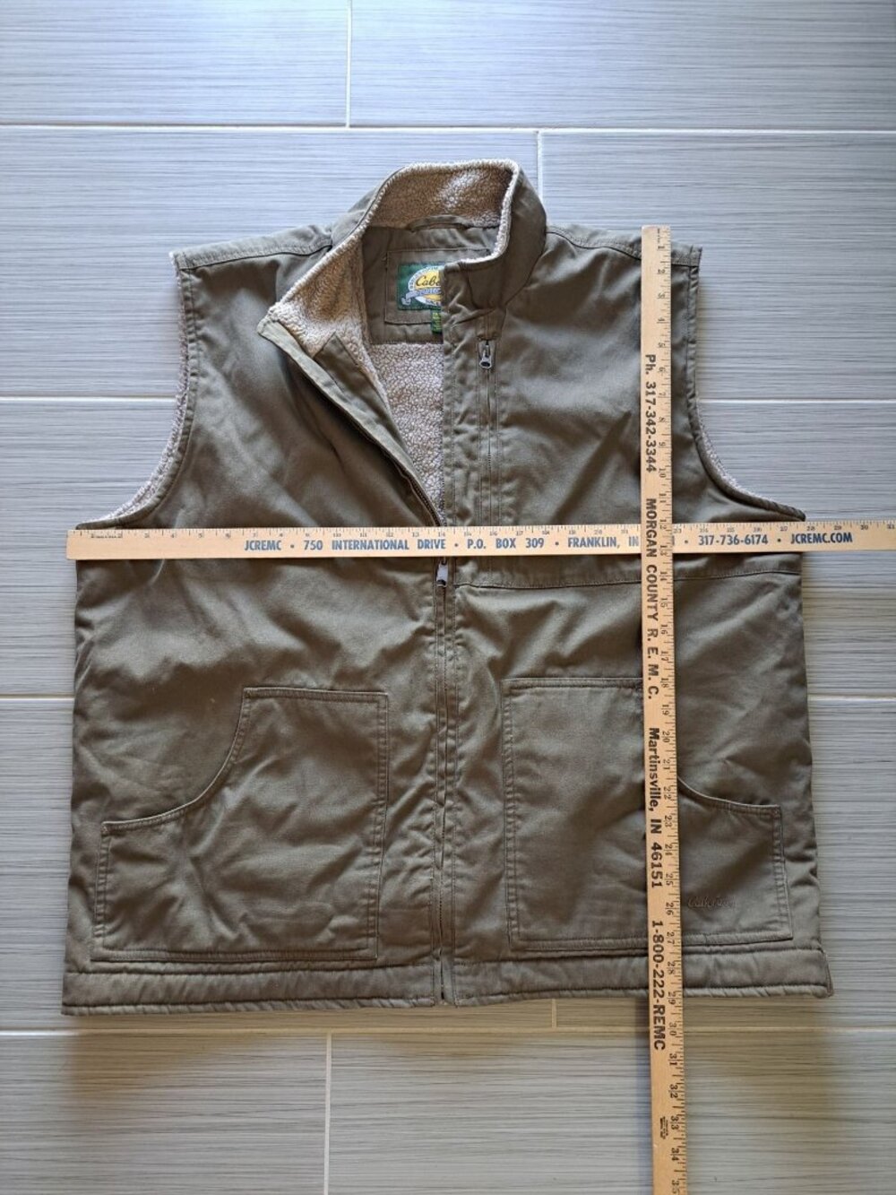 Cabelas Mens Olive Green Canvas Workwear Vest Sherpa Fleece Full Zip 2XLTall - Picture 6 of 12